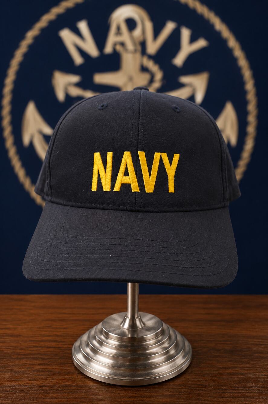 Made in USA Navy Embroidered Military Adjustable Cap Navy Blue OSFA